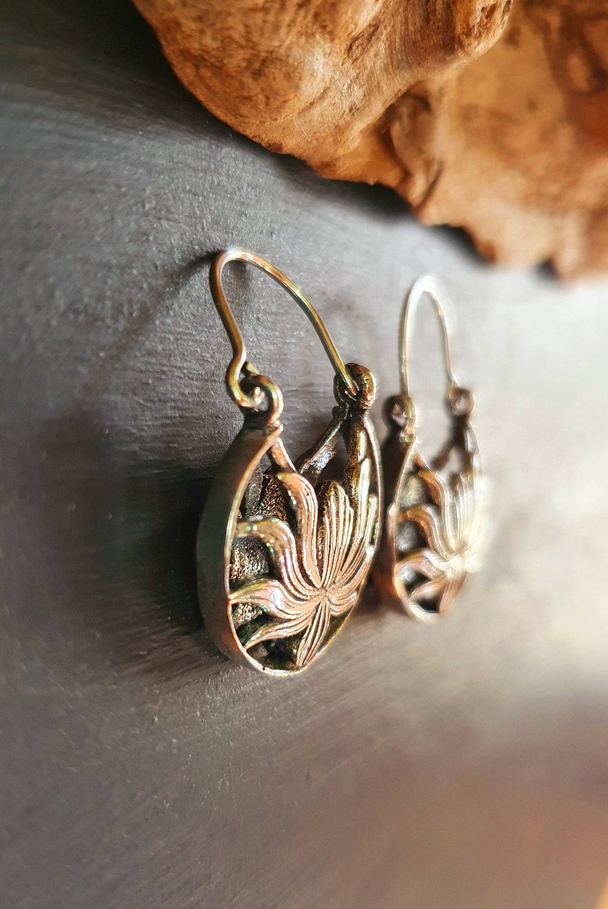 Boho Lotus Flower Silver Earrings; Ethnic, Geometric,  Small, Rustic, Yoga, Hippie, Gypsy, Pretty, Ssy, Boho, Bohemian, Festival