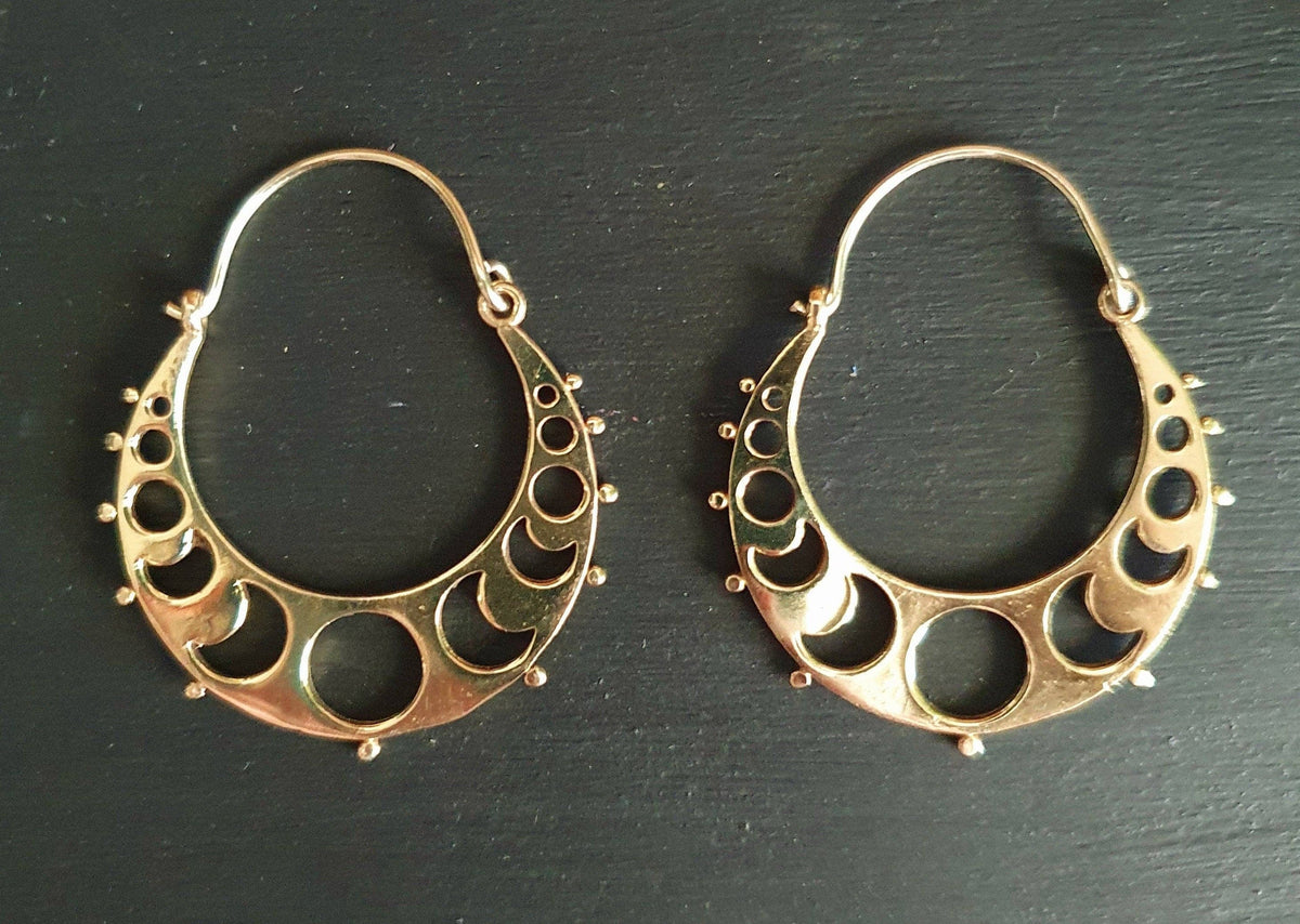 Moon Hoops Brass Earrings / Galaxy Boho Bohemian Cute Yoga Ethnic Boho Rustic Chic Gypsy Spiral Hippie Tribal style