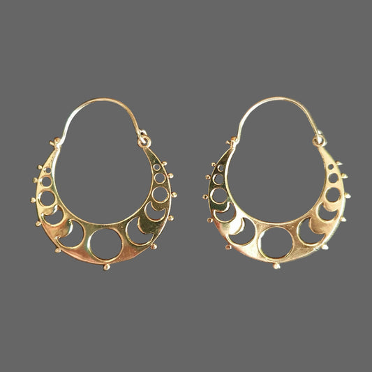 Moon Hoops Brass Earrings / Galaxy Boho Bohemian Cute Yoga Ethnic Boho Rustic Chic Gypsy Spiral Hippie Tribal style
