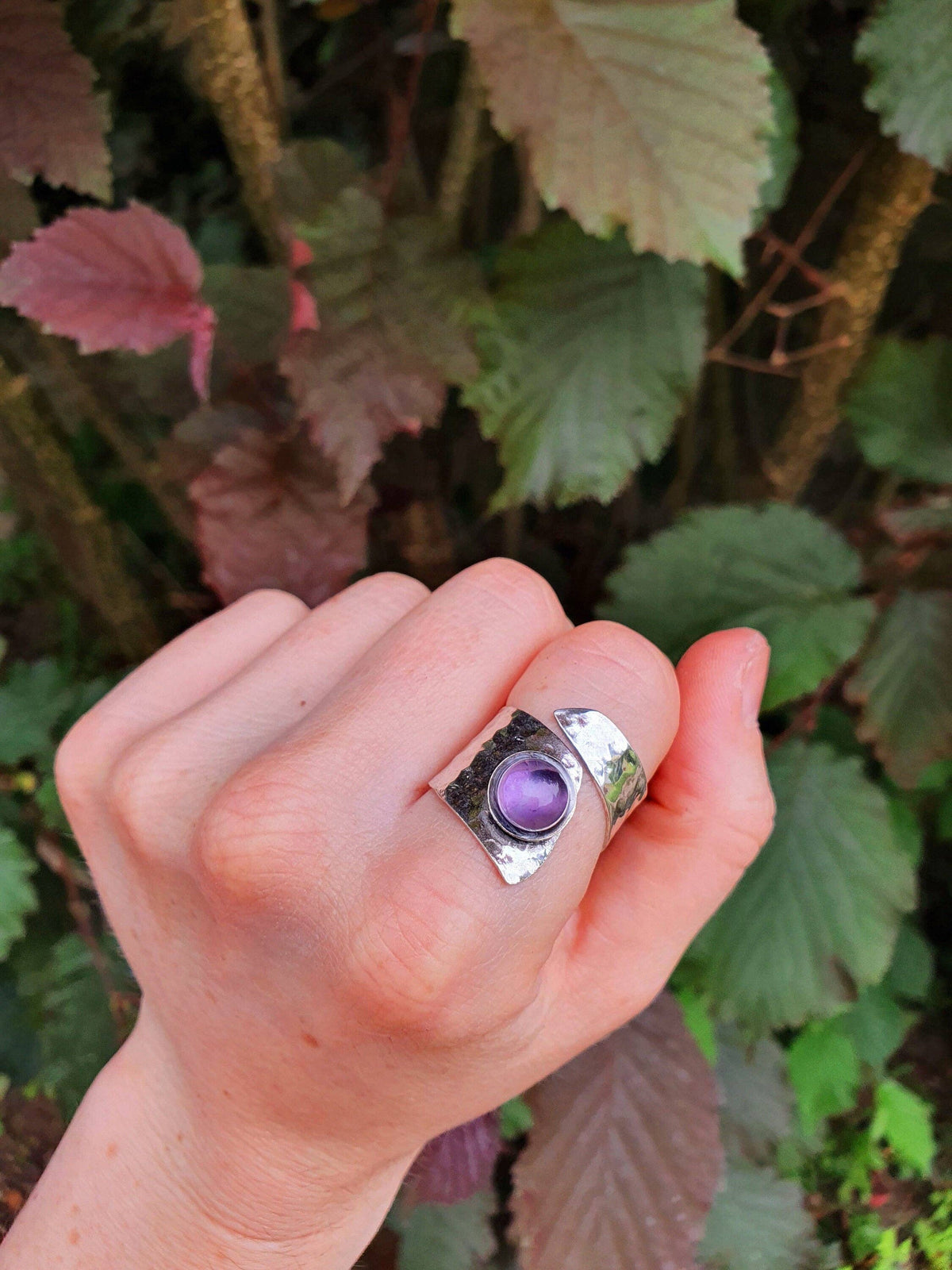 Ethnic style Silver & Amethyst Ring / Adjustable / Boho /  Bohemian / Psy / Rustic / Tribal / Gypsy / Festival / Healing / Festival