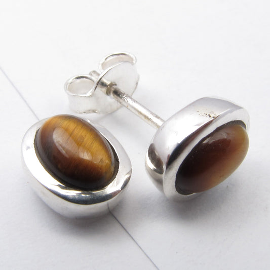 Sterling Silver Tiger Eye Studs