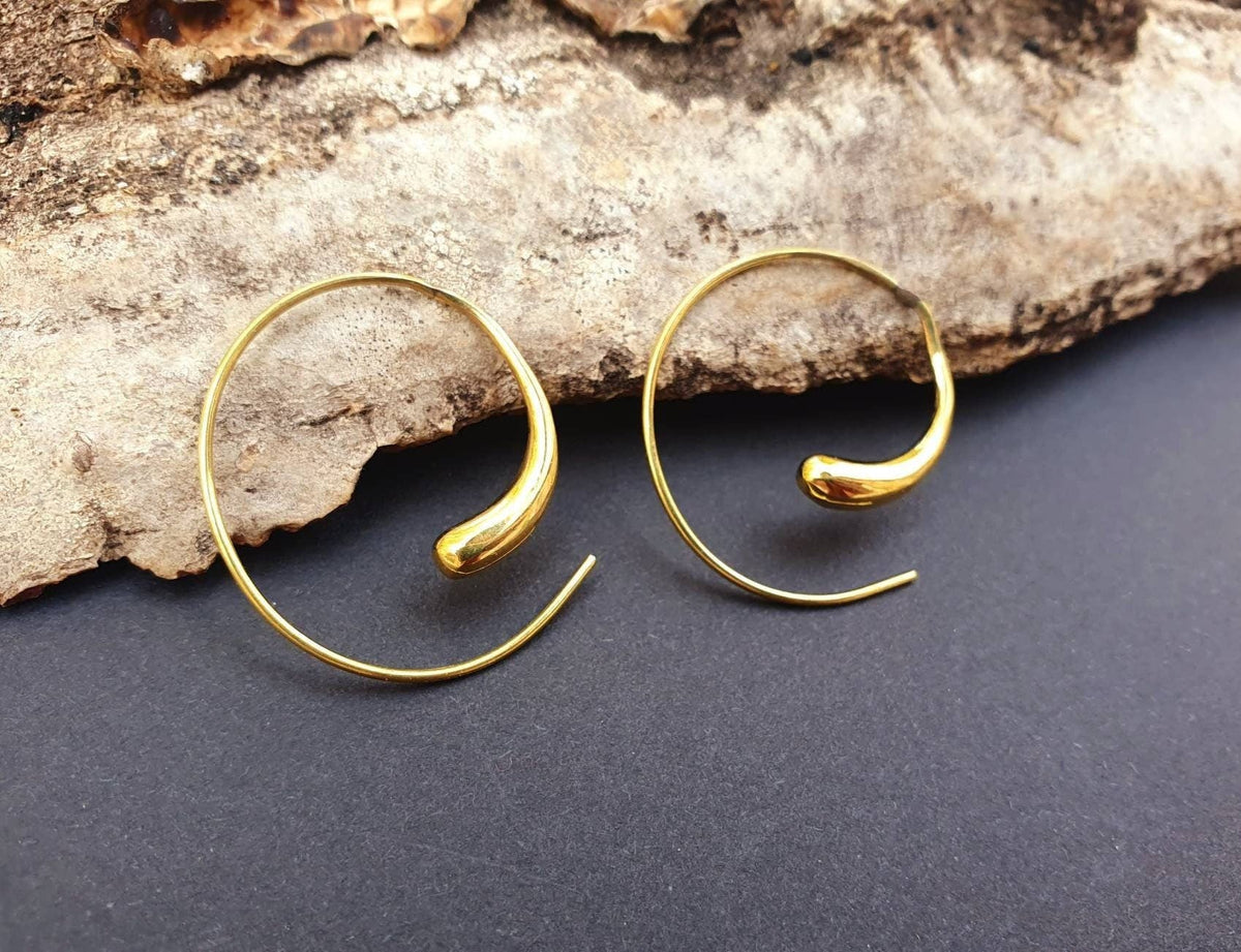 Minimalist Golden Spiral Hoop Earrings; Ethnic, Geometric,  Small, Rustic, Yoga, Hippie, Gypsy, Pretty, Ssy, Boho, Bohemian, Festival