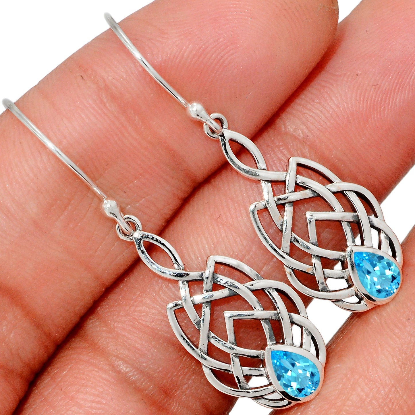 Sterling Silver Blue Topaz Celtic Earrings