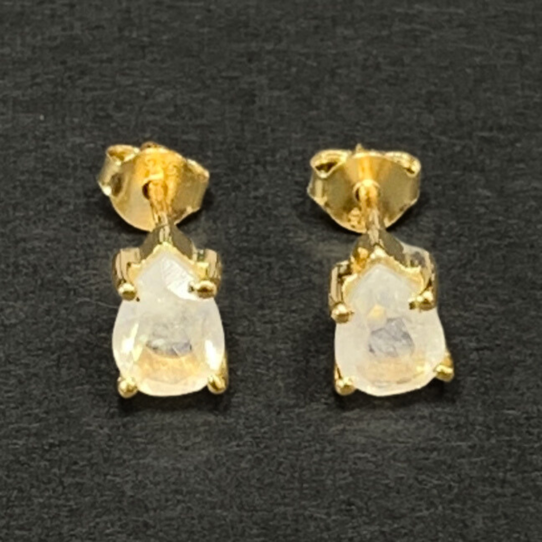 18k Gold Vermeil Rainbow Moonstone Studs