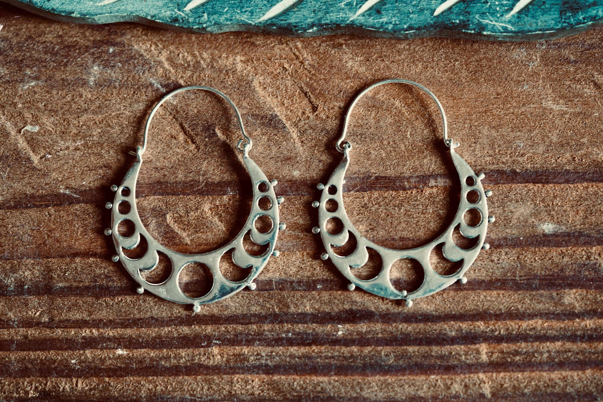 Silver Moon Phase Hoop Earrings, Celestial Hoops, Witchy Hoops, Witchy Gift for Her, Goddess Earrings