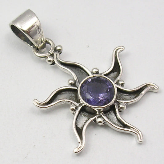 Sterling Silver Iolite Faceted Sun Pendant