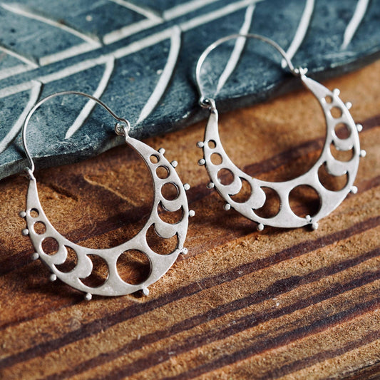 Silver Moon Phase Hoop Earrings, Celestial Hoops, Witchy Hoops, Witchy Gift for Her, Goddess Earrings