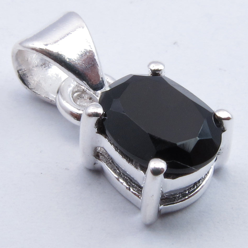 Sterling Silver Faceted Black Onyx Pendant