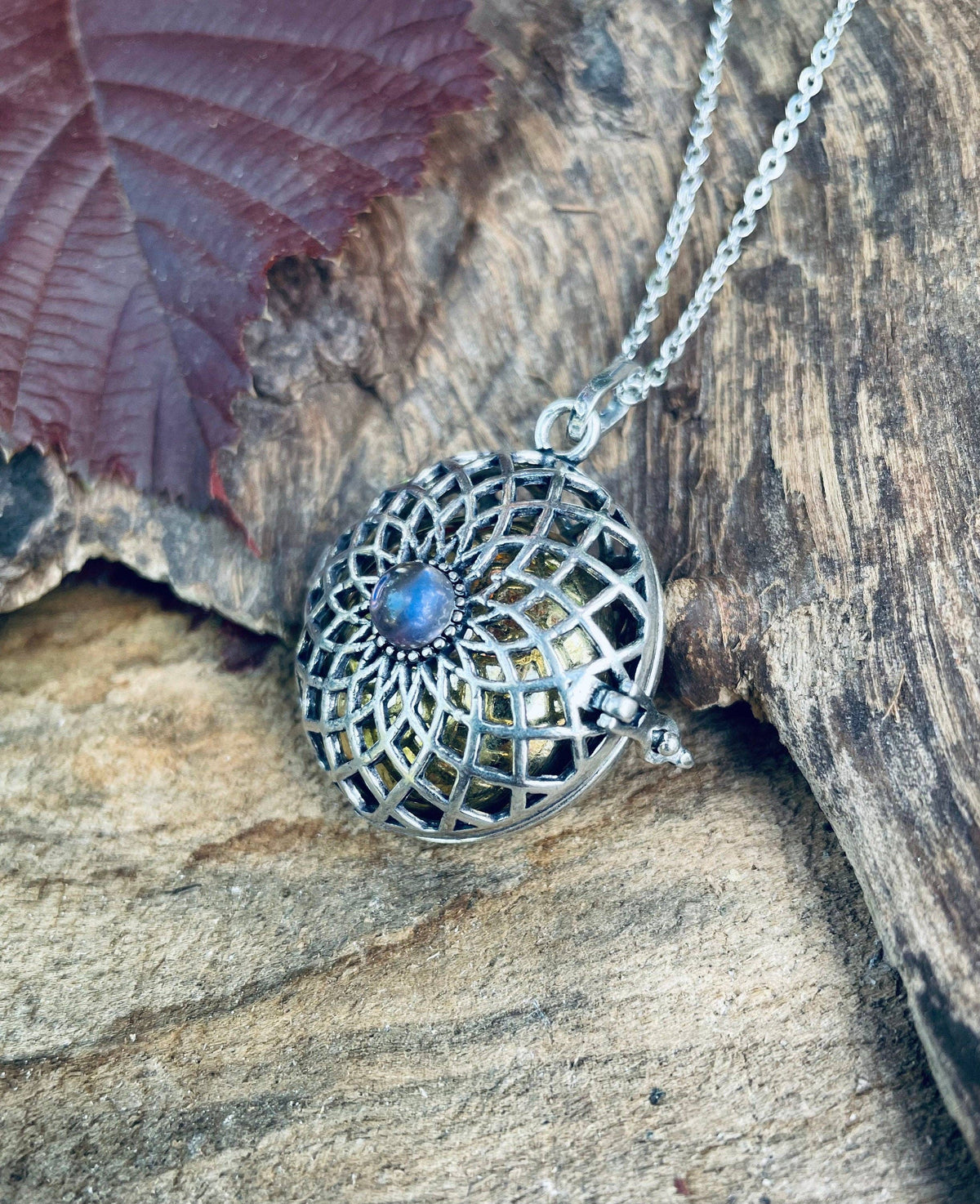 Silver Bola Necklace Brass & Amethyst / Pregnancy / Hypoallergenic / Harmony Ball / Chimes / Bell / Vegan / Ethnic / Boho  / Hippie /