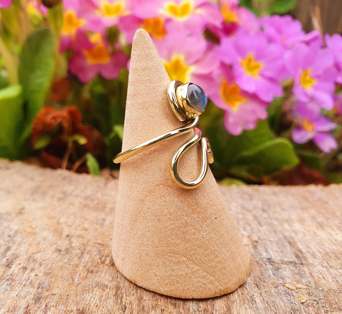 Boho Labradorite Ring, Adjustable Brass Ring, Chakra Stone, Bohemian Look