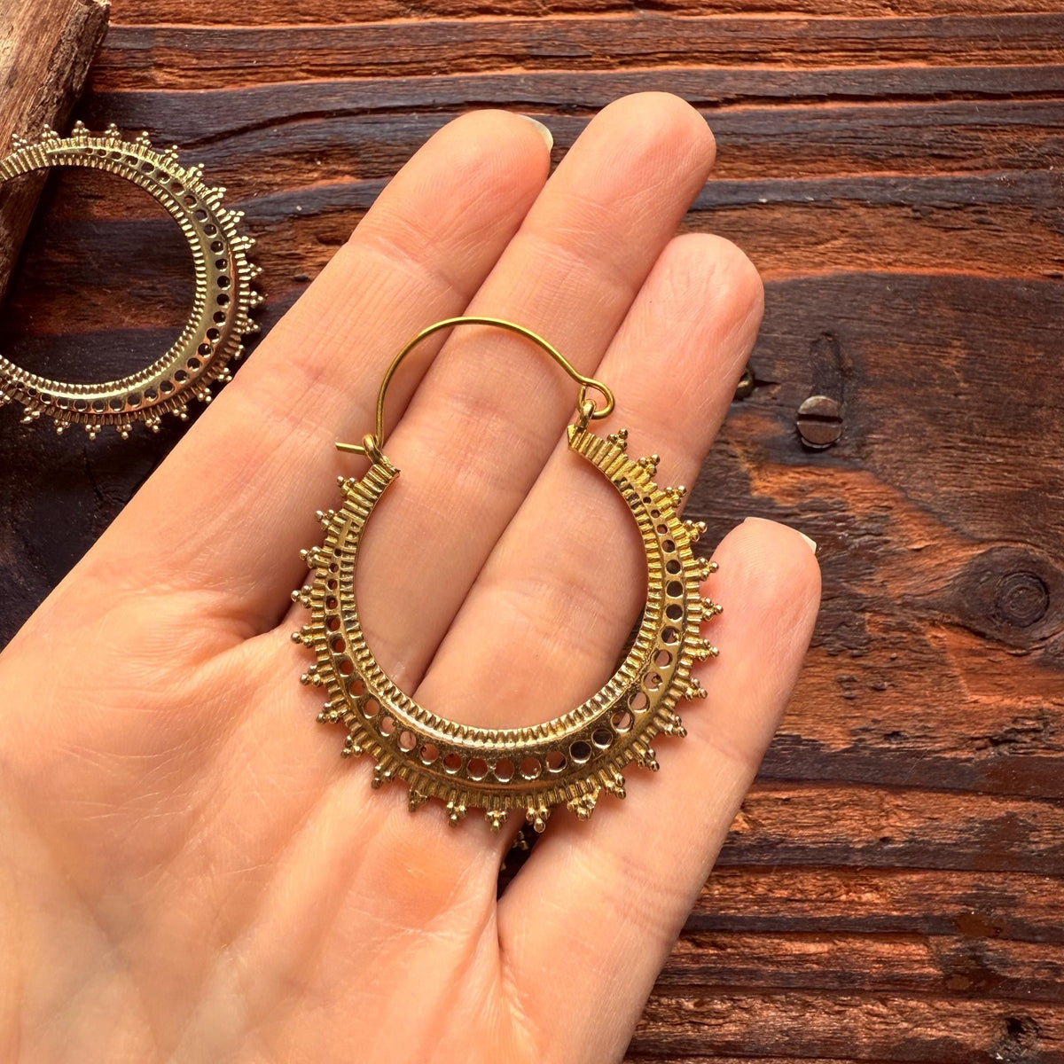 Afghani Boho Brass Hoops / Ethnic / Rustic / Psy / Gypsy / Hippie / Tribal
