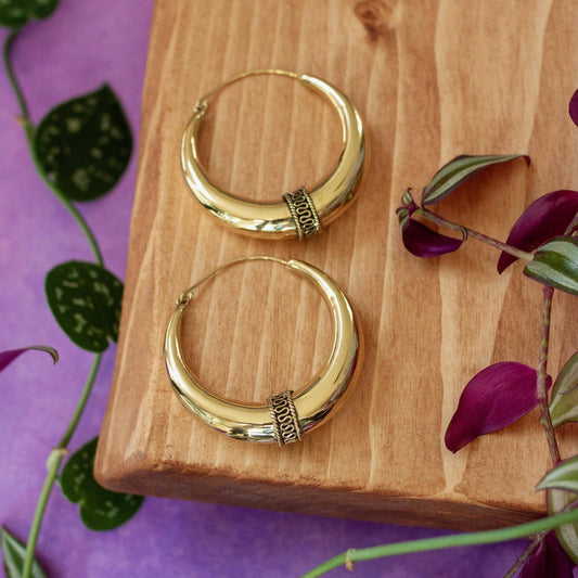 Bali Hoop Earrings / Chunky Gold Earrings / Ethnic / Rustic / Bohemian / Gold / Gypsy / Spiral / Hippie / Chunky / Festival / style