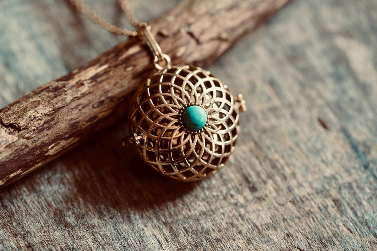 Turquoise Bola Necklace for Pregnant Woman, Baby Shower Gift, Gift Box Option, Musical Necklace