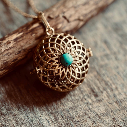 Turquoise Bola Necklace for Pregnant Woman, Baby Shower Gift, Gift Box Option, Musical Necklace