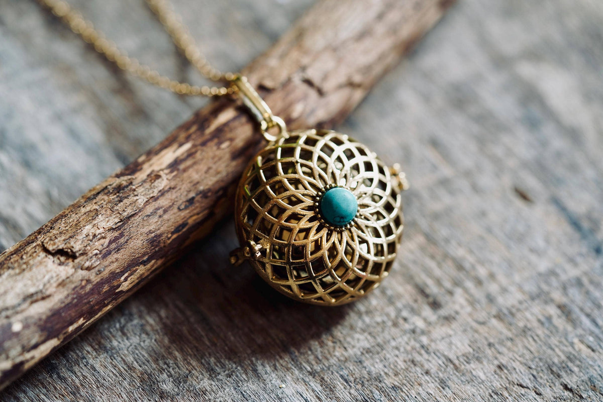 Turquoise Bola Necklace for Pregnant Woman, Baby Shower Gift, Gift Box Option, Musical Necklace