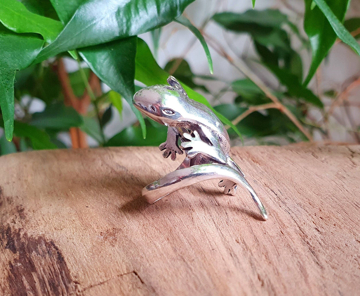 Adjustable Silver Lizard Ring, Silver Salamander Lizard Ring