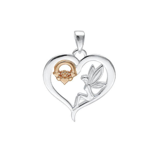Beautiful Sterling Silver Fairy Claddagh Heart Pendant
