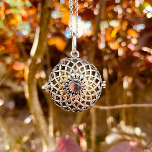 Silver Bola Necklace Brass & Amethyst / Pregnancy / Hypoallergenic / Harmony Ball / Chimes / Bell / Vegan / Ethnic / Boho  / Hippie /