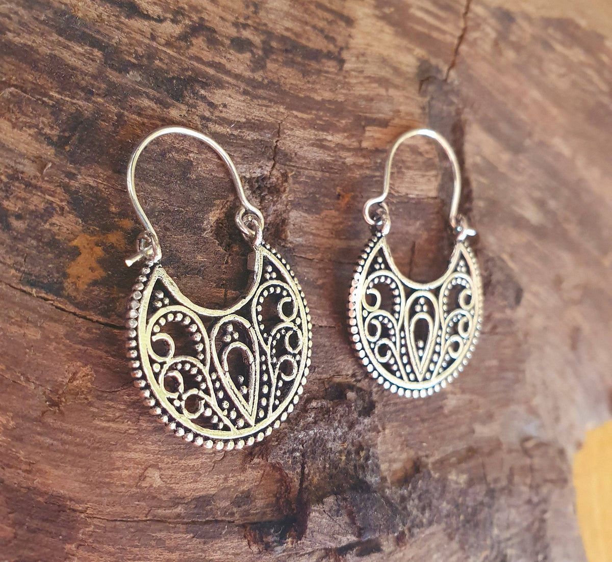 Mini Boho Silver Mandala Flower Earrings; Ethnic, Geometric,  Small, Rustic, Yoga, Hippie, Gypsy, Pretty, Ssy, Boho, Bohemian, Festival