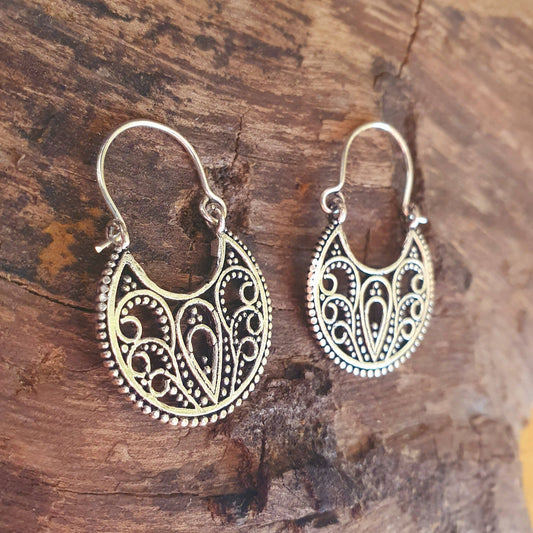 Mini Boho Silver Mandala Flower Earrings; Ethnic, Geometric,  Small, Rustic, Yoga, Hippie, Gypsy, Pretty, Ssy, Boho, Bohemian, Festival