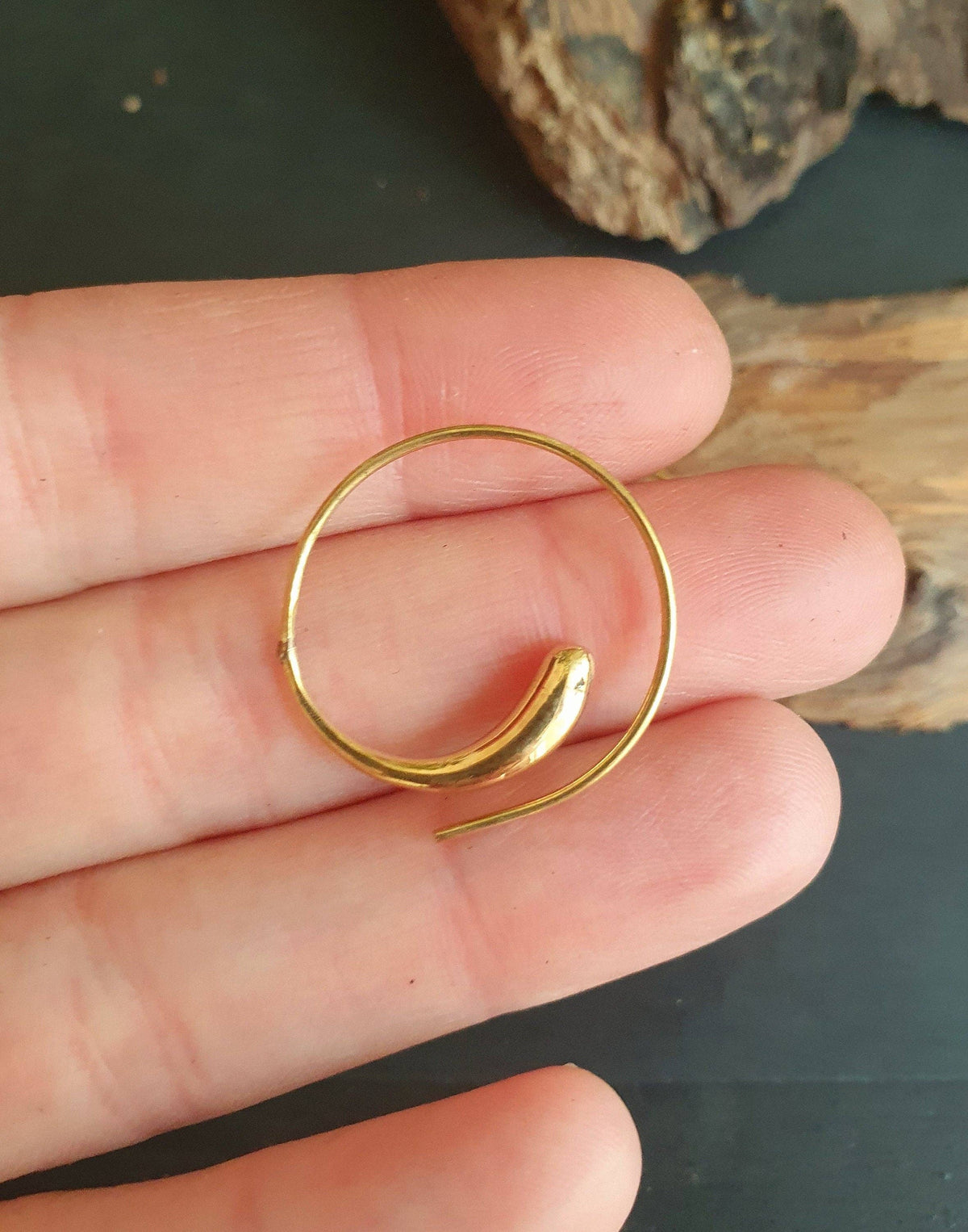 Minimalist Golden Spiral Hoop Earrings; Ethnic, Geometric,  Small, Rustic, Yoga, Hippie, Gypsy, Pretty, Ssy, Boho, Bohemian, Festival