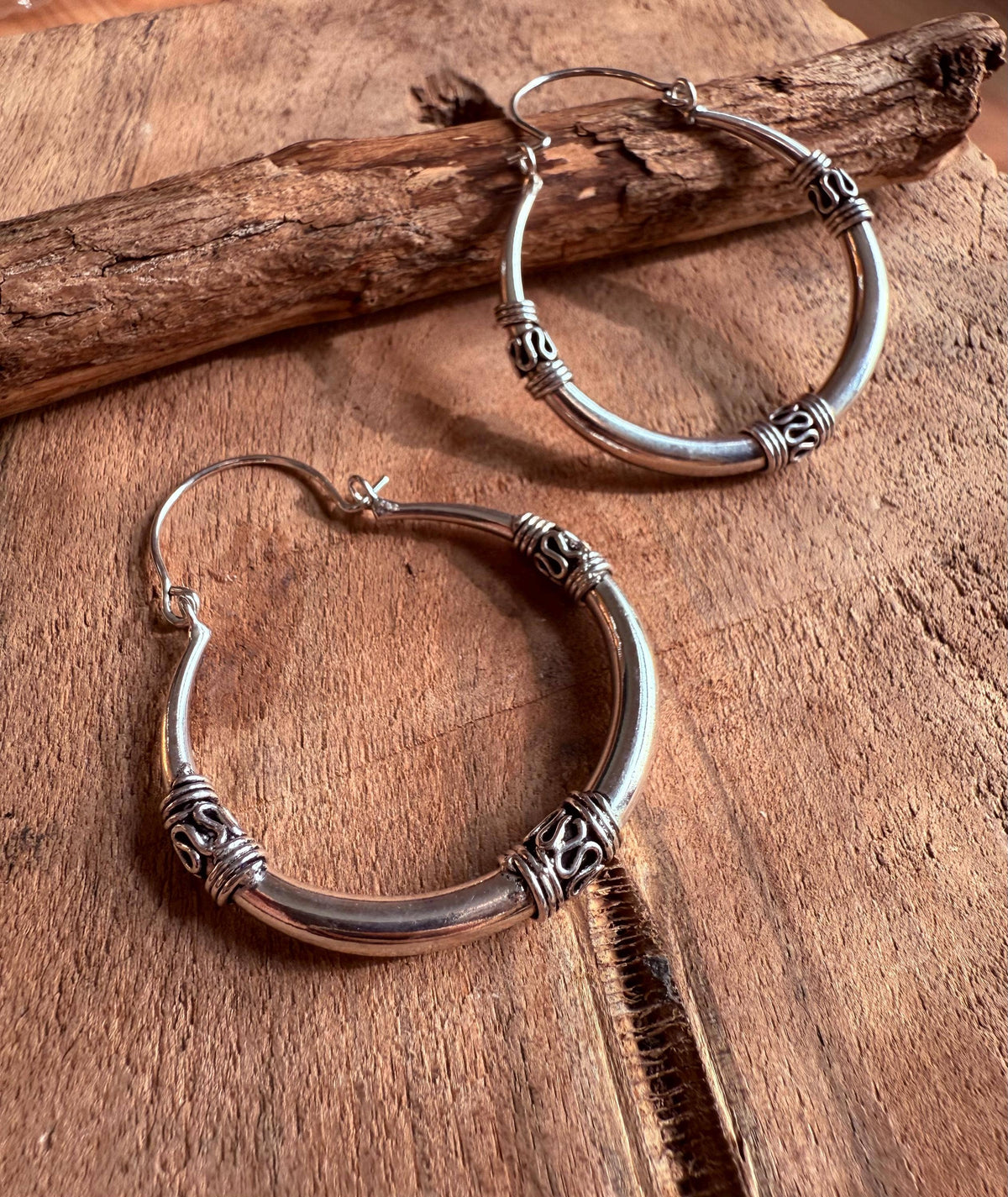 Silver Tribal Hoop Earrings / Ethnic / Rustic / Bohemian / Gypsy / Hippie / Chunky