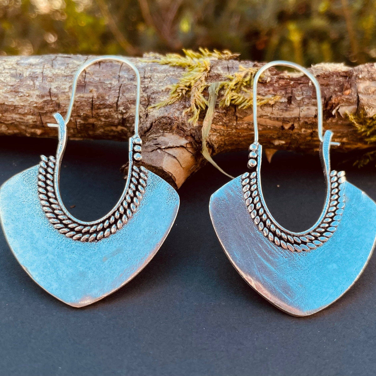 Indian Style Long Drop Silver Earrings; Ethnic, Geometric, rustic, yoga, hippie, gypsy, pretty, psy, boho, bohemian, festival