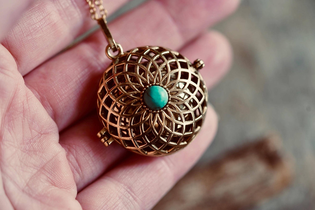Turquoise Bola Necklace for Pregnant Woman, Baby Shower Gift, Gift Box Option, Musical Necklace