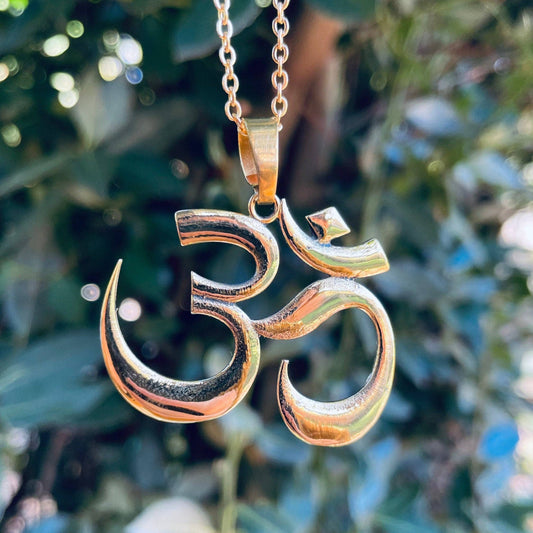 Gold Om Necklace Yoga Boho Jewellery Brass Ethnic Style Bohemian Look Psytrance Tribal Gift for Her Festival Travelling