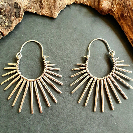 Large Sun Earrings / Silver / Brass / Hoops / Galaxy Boho Bohemian Geometric Yoga Ethnic Boho Rustic Chic Gypsy Spiral Hippie Tribal style