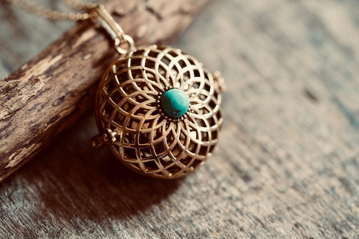 Turquoise Bola Necklace for Pregnant Woman, Baby Shower Gift, Gift Box Option, Musical Necklace