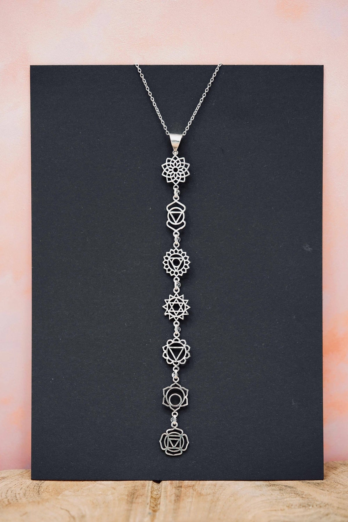 Silver Chakras Necklace with Stainless Steel Chain