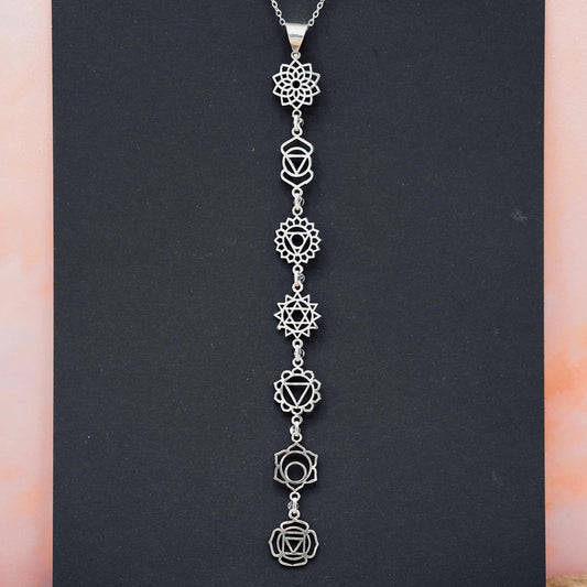 Silver Chakras Necklace with Stainless Steel Chain
