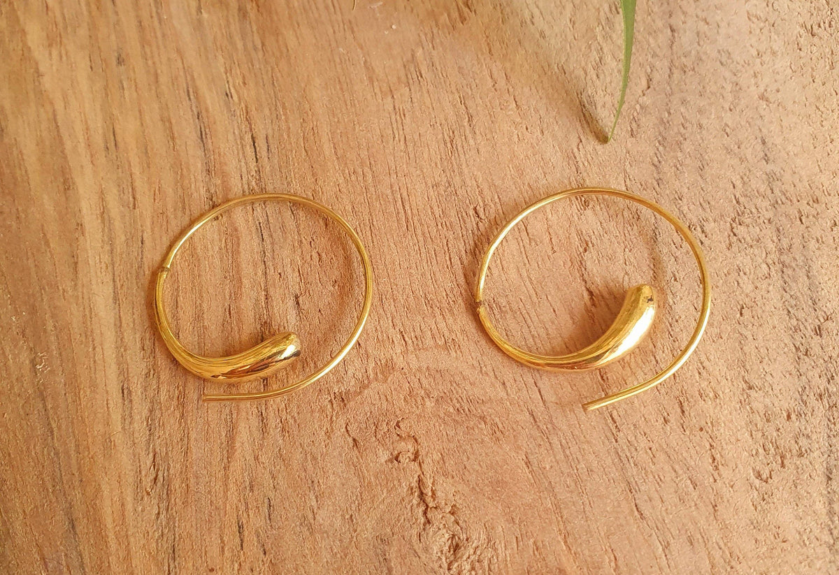 Minimalist Golden Spiral Hoop Earrings; Ethnic, Geometric,  Small, Rustic, Yoga, Hippie, Gypsy, Pretty, Ssy, Boho, Bohemian, Festival