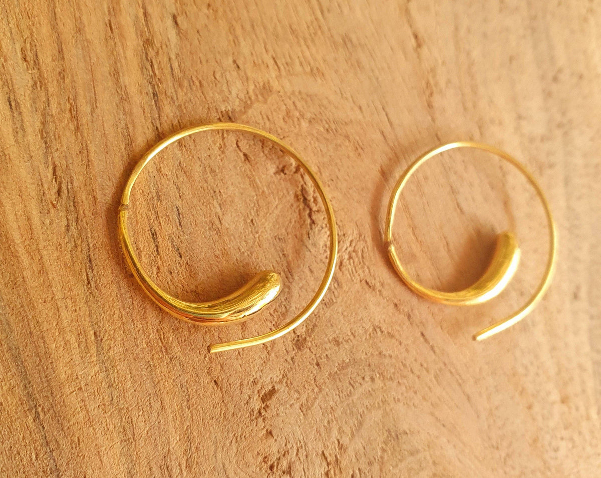 Minimalist Golden Spiral Hoop Earrings; Ethnic, Geometric,  Small, Rustic, Yoga, Hippie, Gypsy, Pretty, Ssy, Boho, Bohemian, Festival