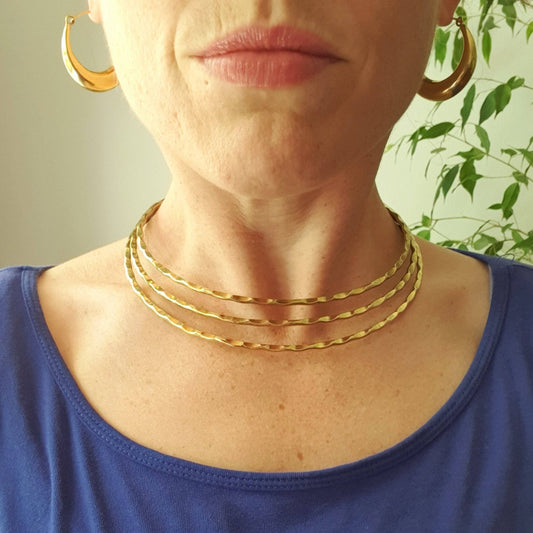 Hammered Choker Brass Necklace / Rustic / Gypsy / Lightweight / Boho / Tribal / Hippie / Rustic / Vegan /