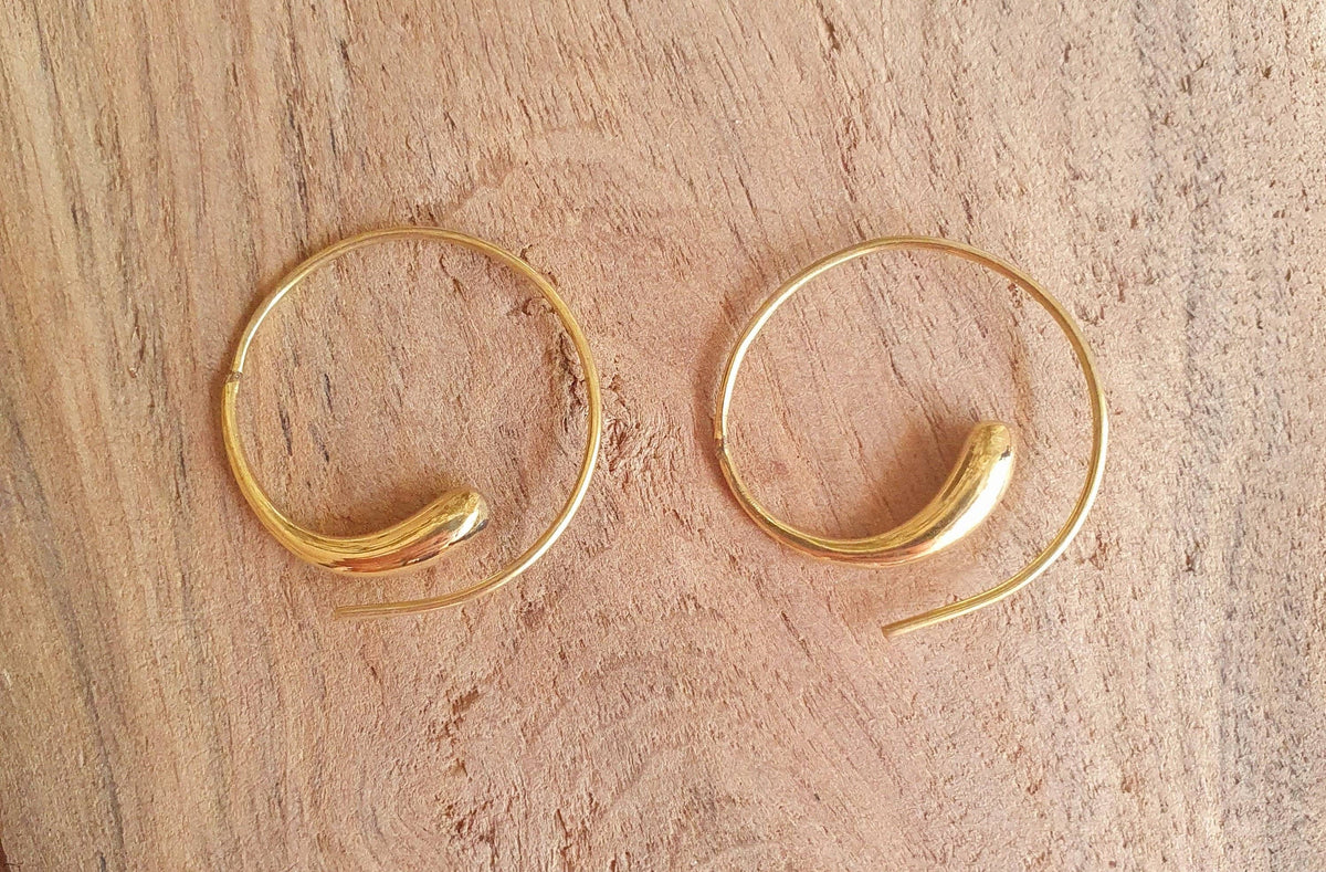 Minimalist Golden Spiral Hoop Earrings; Ethnic, Geometric,  Small, Rustic, Yoga, Hippie, Gypsy, Pretty, Ssy, Boho, Bohemian, Festival