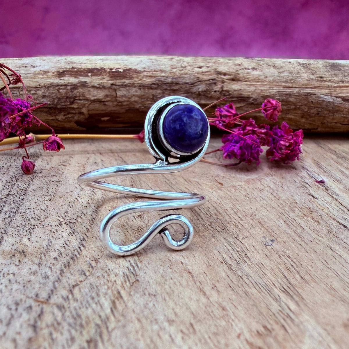 Boho Lapis Lazuli Silver Ring, Non Tarnish Jewellery Adjustable Silver Ring