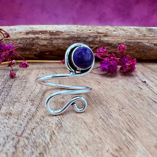 Boho Lapis Lazuli Silver Ring, Non Tarnish Jewellery Adjustable Silver Ring
