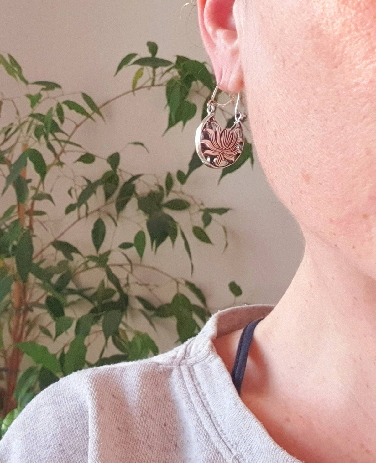 Boho Lotus Flower Silver Earrings; Ethnic, Geometric,  Small, Rustic, Yoga, Hippie, Gypsy, Pretty, Ssy, Boho, Bohemian, Festival