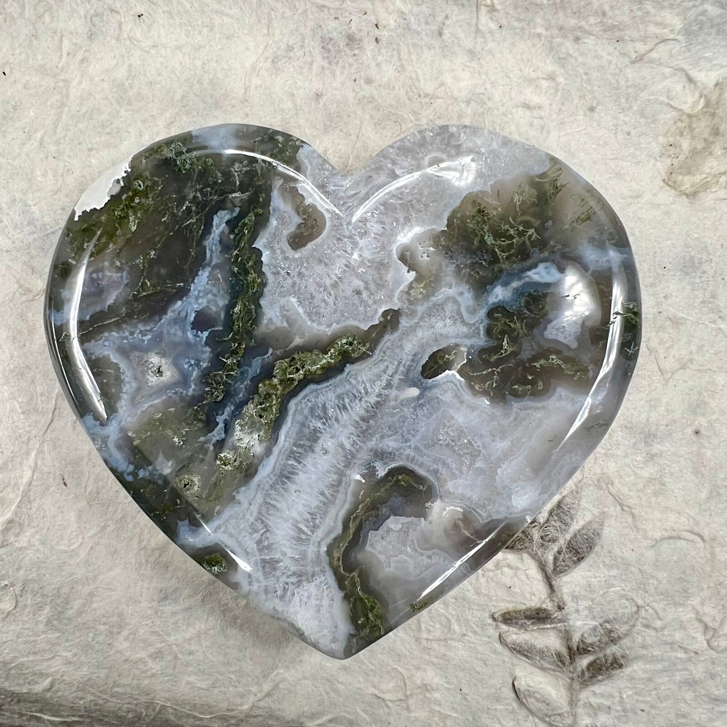 Green Moss Agate Heart Dish