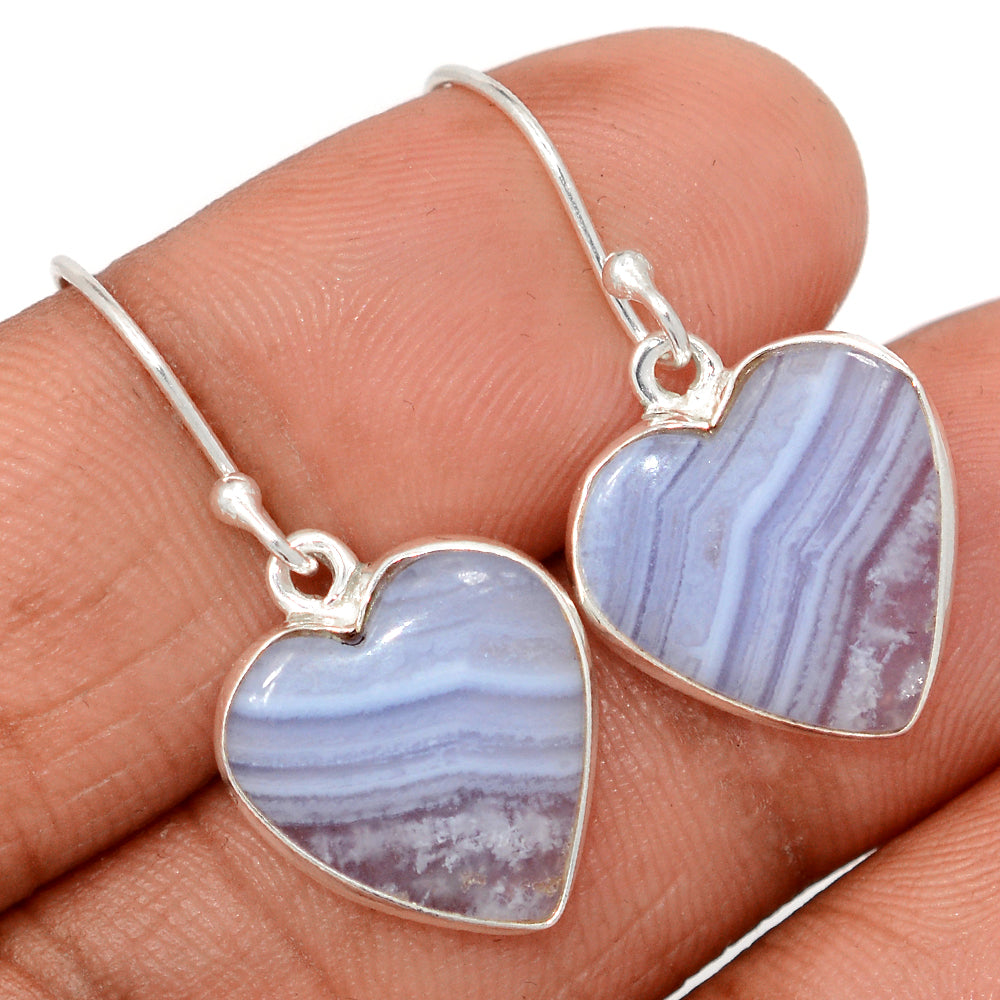 Blue Lace Agate Sterling Silver Heart Earrings