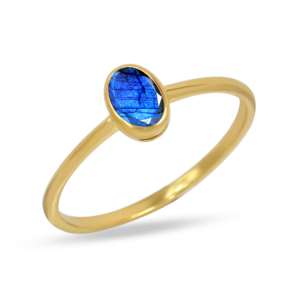 18k Gold Vermeil Faceted Labradorite Ring