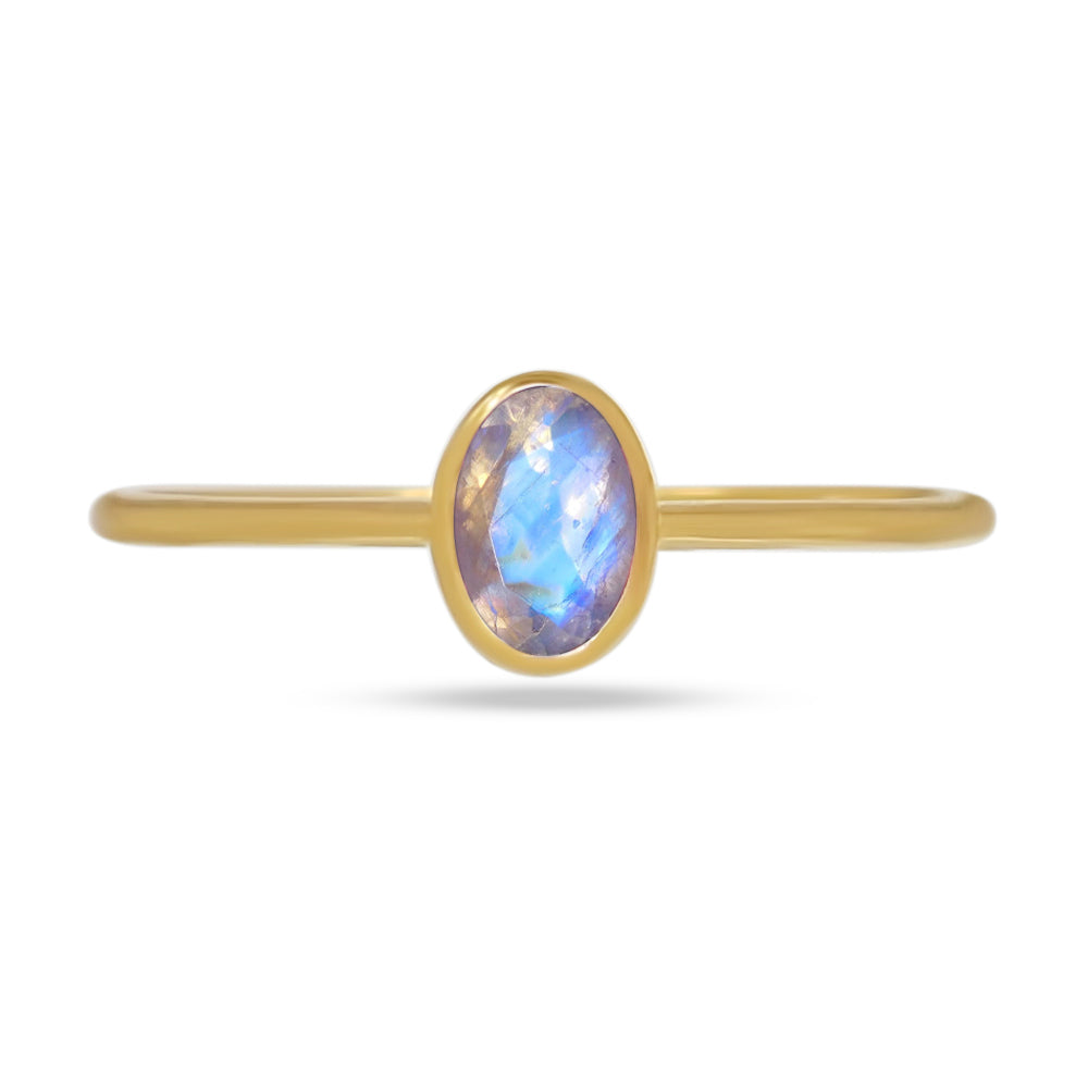 18k Gold Vermeil Faceted Rainbow Moonstone Ring
