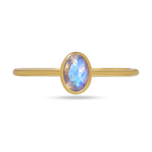 18k Gold Vermeil Faceted Rainbow Moonstone Ring