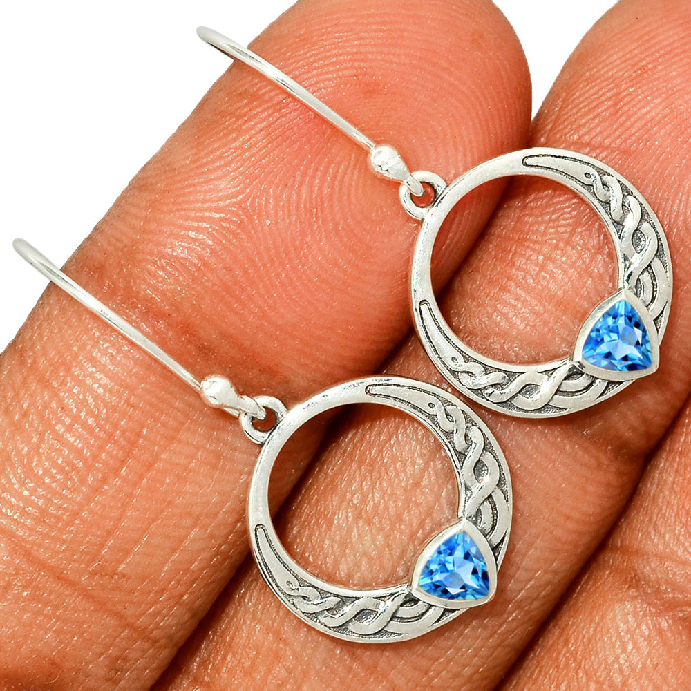 Sterling Silver Blue Topaz Celtic Earrings