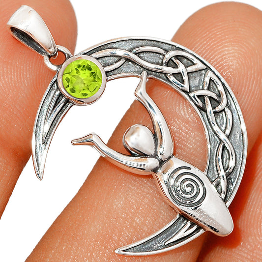 Sterling Silver Peridot Celtic Goddess Pendant