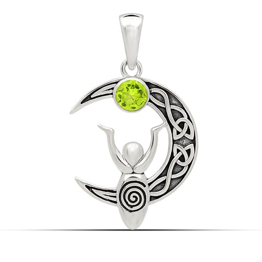 Sterling Silver Peridot Celtic Goddess Pendant