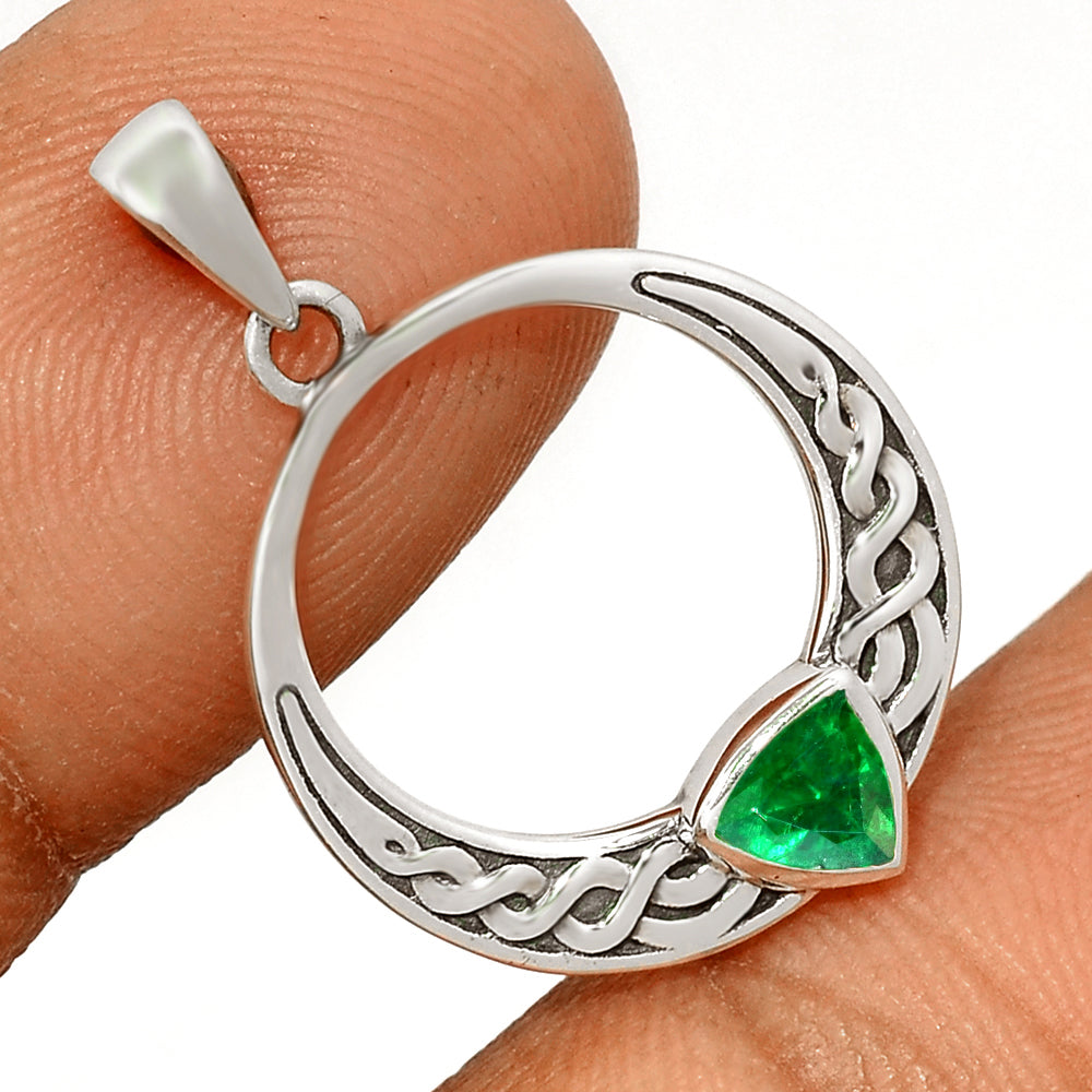 Sterling Silver Emerald Celtic Faceted Pendant