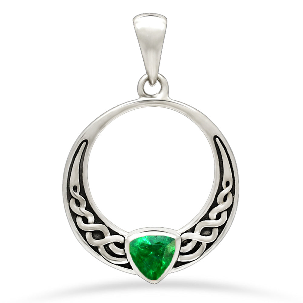 Sterling Silver Emerald Celtic Faceted Pendant